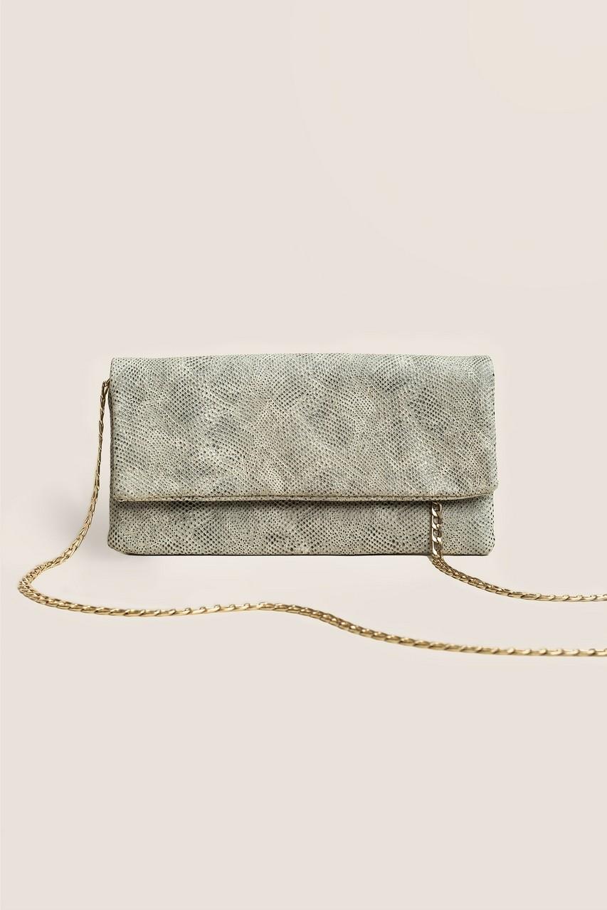 Leder-Clutch Schlangenmuster Grün-Beige