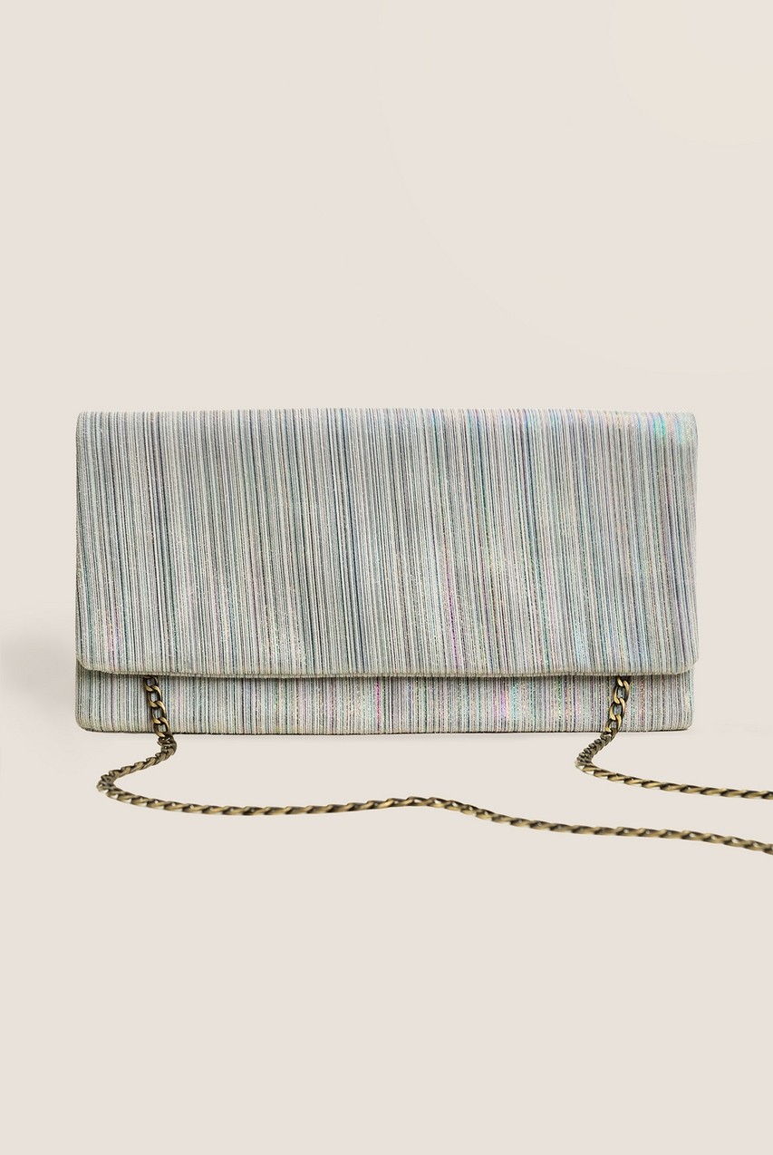 Leder-Clutch Streifen Grau