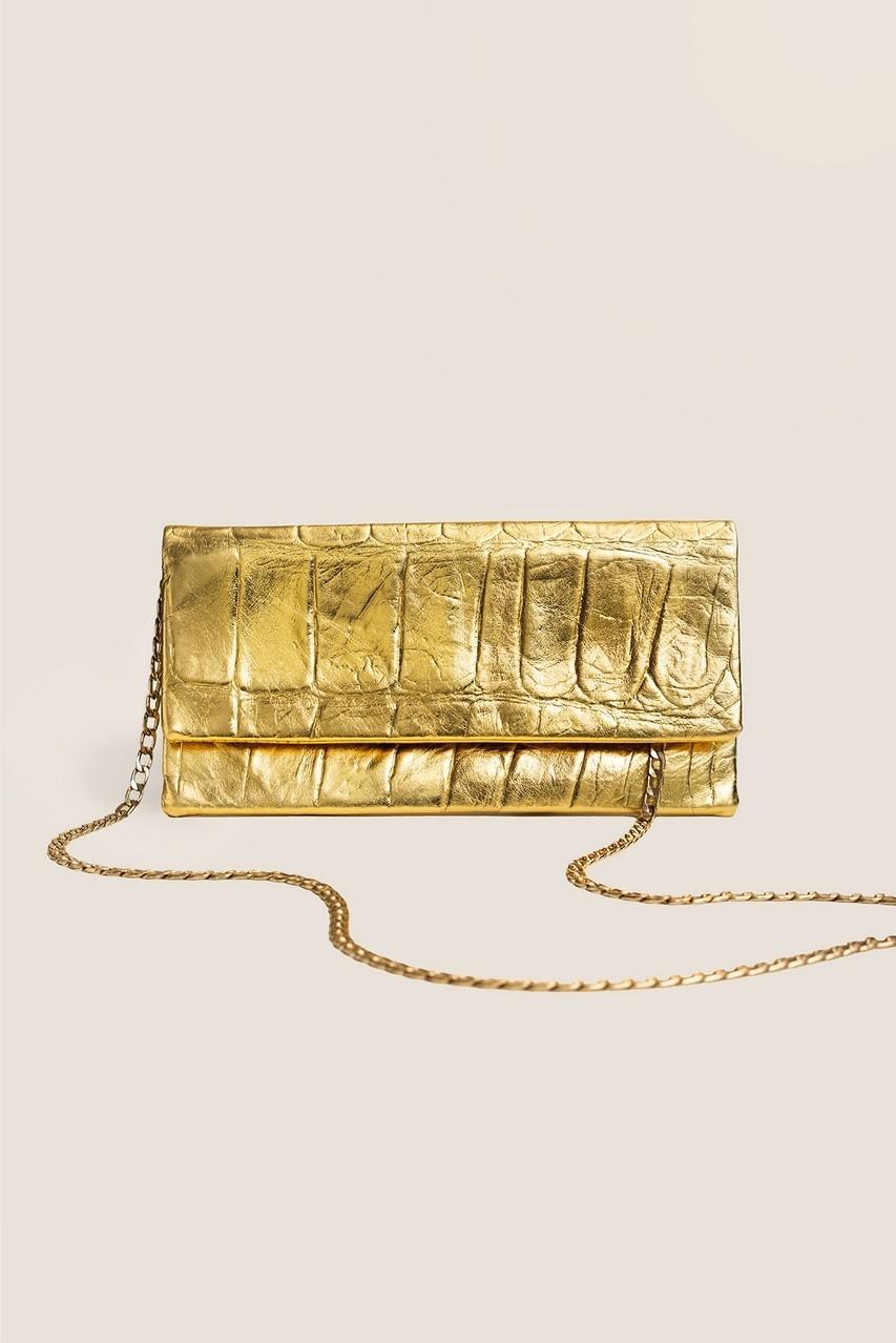 Leder-Clutch Krokodilmuster Gold