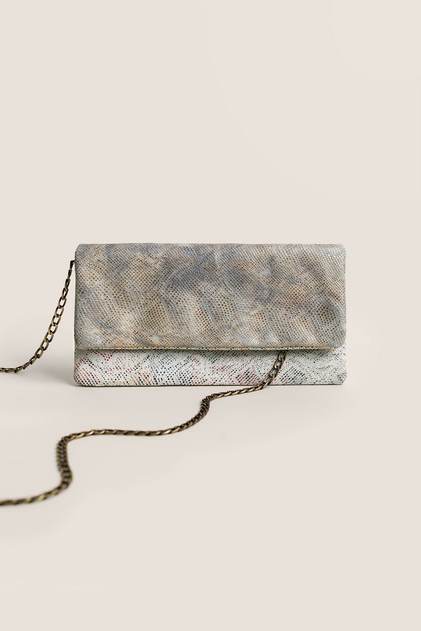 Leder-Clutch Schlangenmuster Grau-Blau