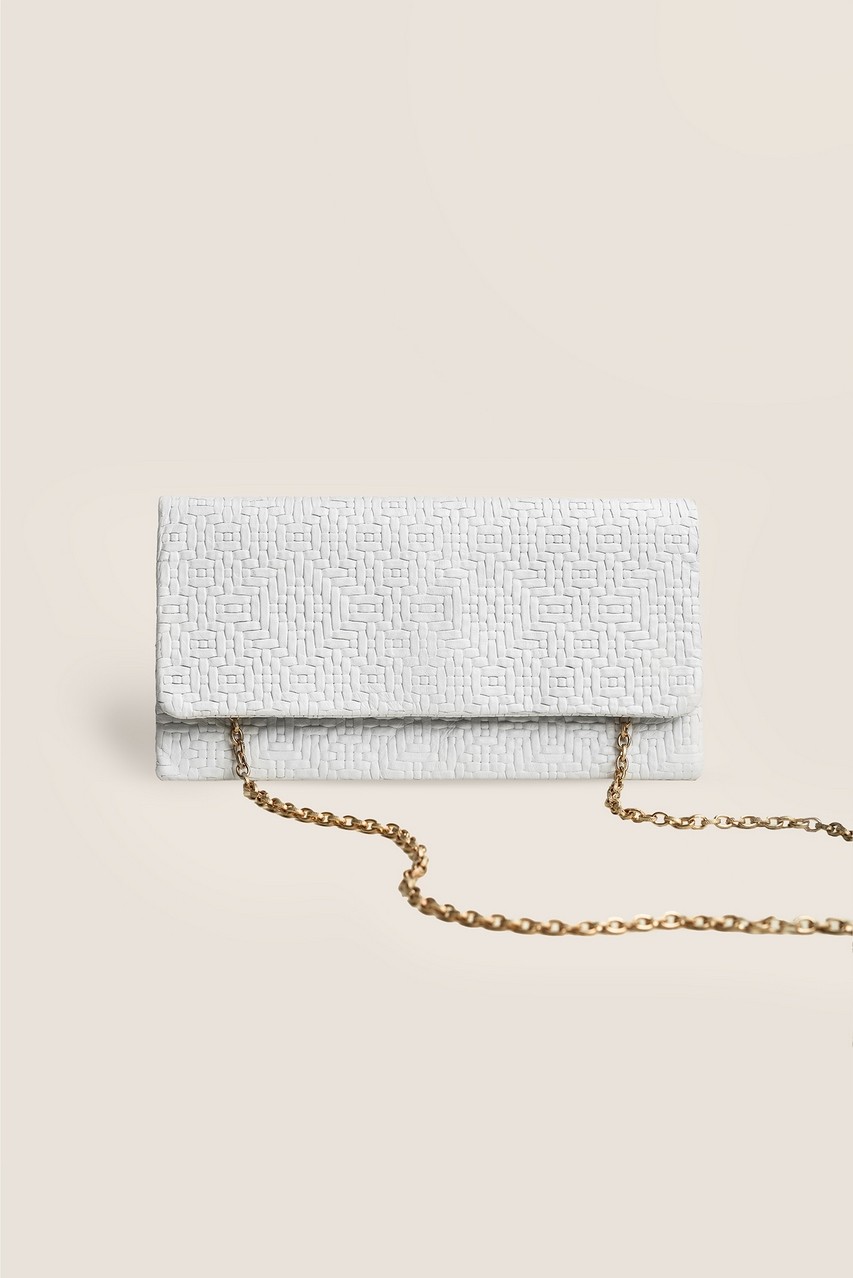 Leder-Clutch Flechtmuster Weiß