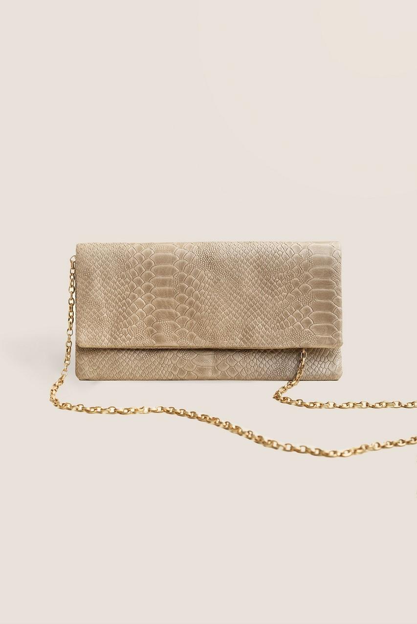 Leder-Clutch Beige Schlangenmuster