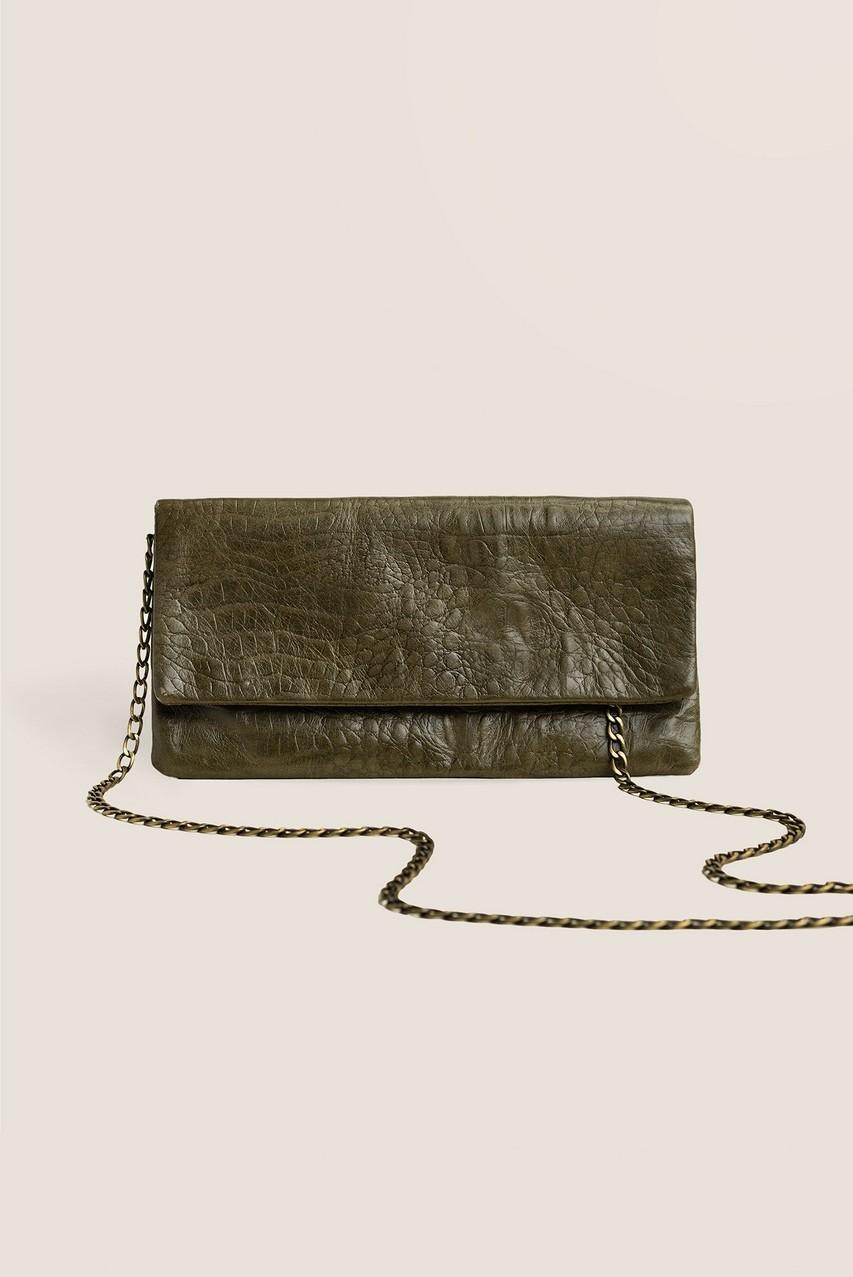 Leder-Clutch Krokodilmuster Grün