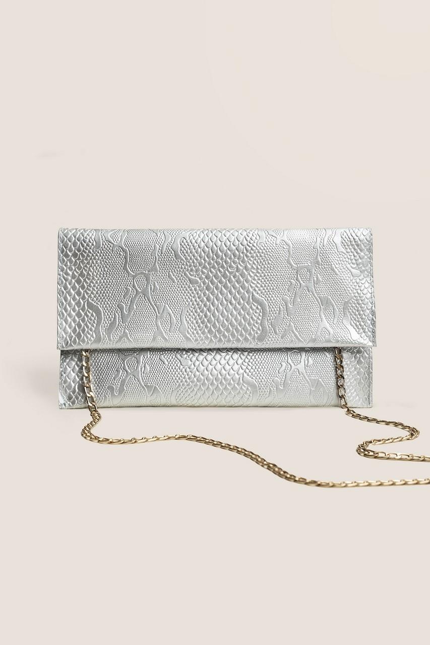 Leder-Clutch Silber Schlangenmuster