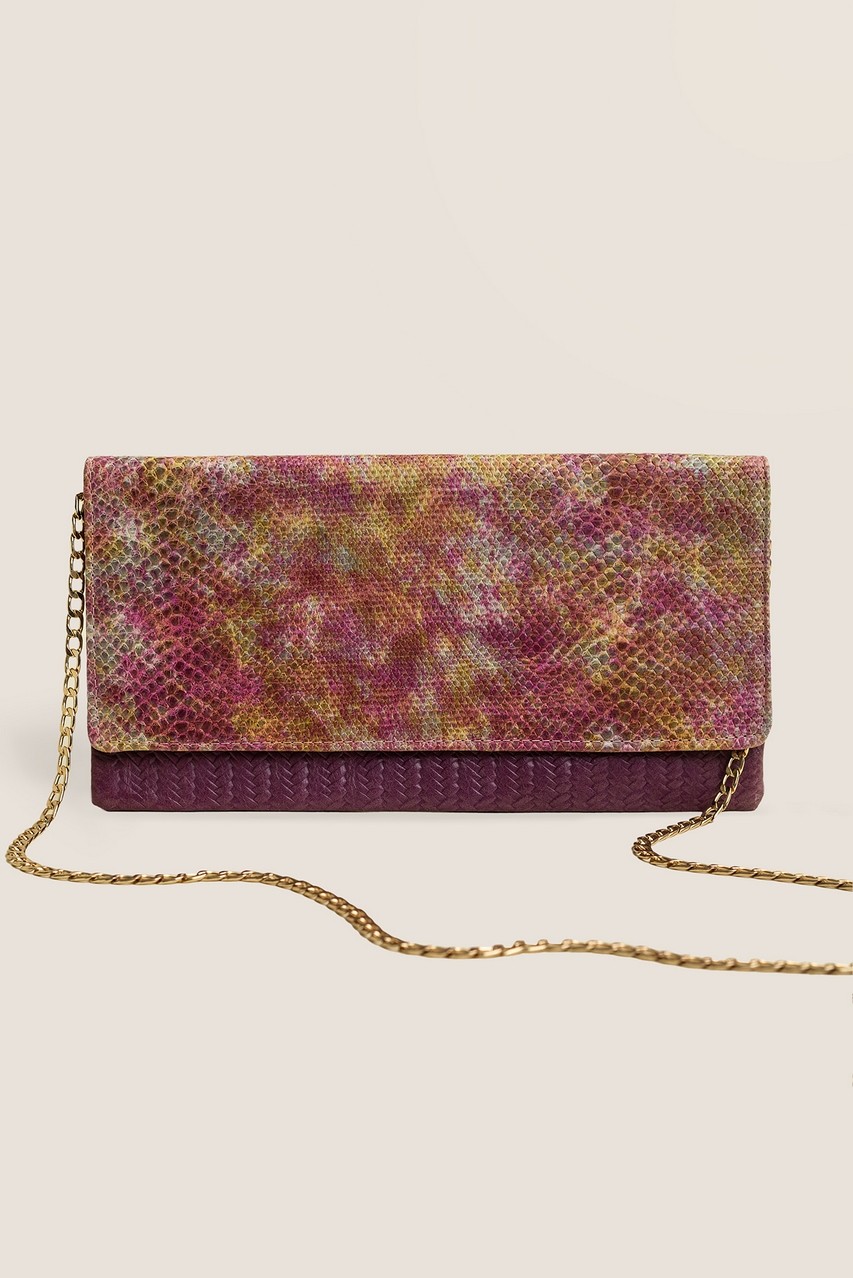 Leder-Clutch Magenta Schlangenmuster