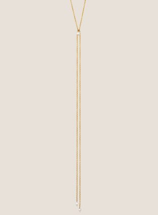 Halskette SELENA mit fein goldfarbener Kette und zwei schimmernden Perlen an den Enden – minimalistischer eleganter Schmuck