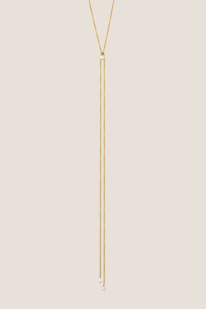 Halskette SELENA mit fein goldfarbener Kette und zwei schimmernden Perlen an den Enden – minimalistischer eleganter Schmuck